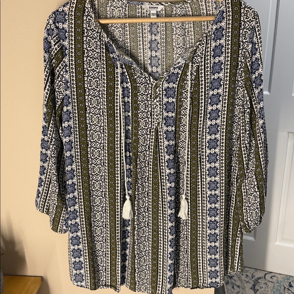 Sonoma 3/4 sleeve top with tassels
